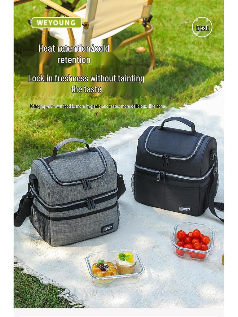 Double Layer Insulated Lunch Bag: Thickened, Fresh-Keeping Bento Bag for Outdoor Picnic