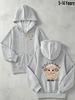 Kids Zip Up Hooded Jacket Cute Lamb Letter Print Long Sleeve Casual Hoodie For Boys Girls 5-14 Years Daily Outfit
