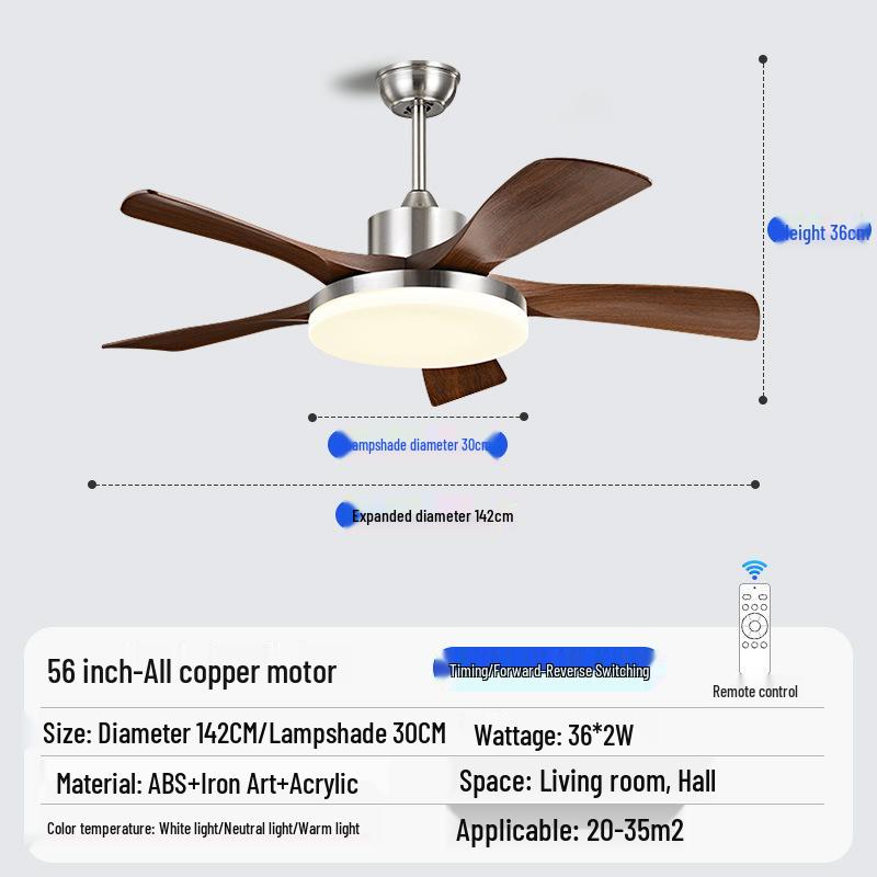 Walnut Retro Ceiling Fan Light with Straight Blades, Mid-Century Style for Bedroom or Restaurant