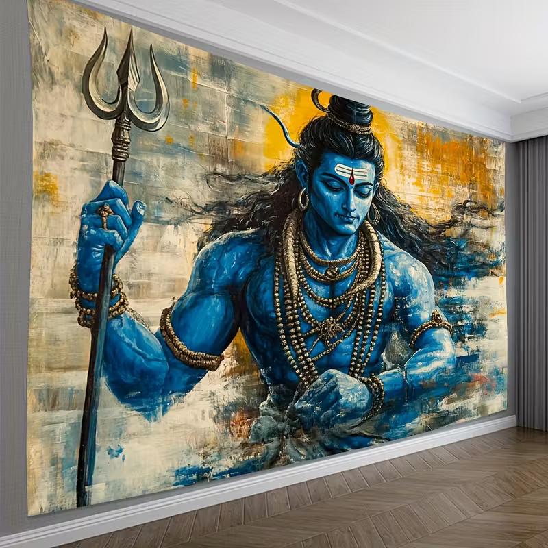 

2D Abstract Hindu God Shiva Tapestry Trishul Painting Wall Hanging 47.2x31.5inch/120*80cm