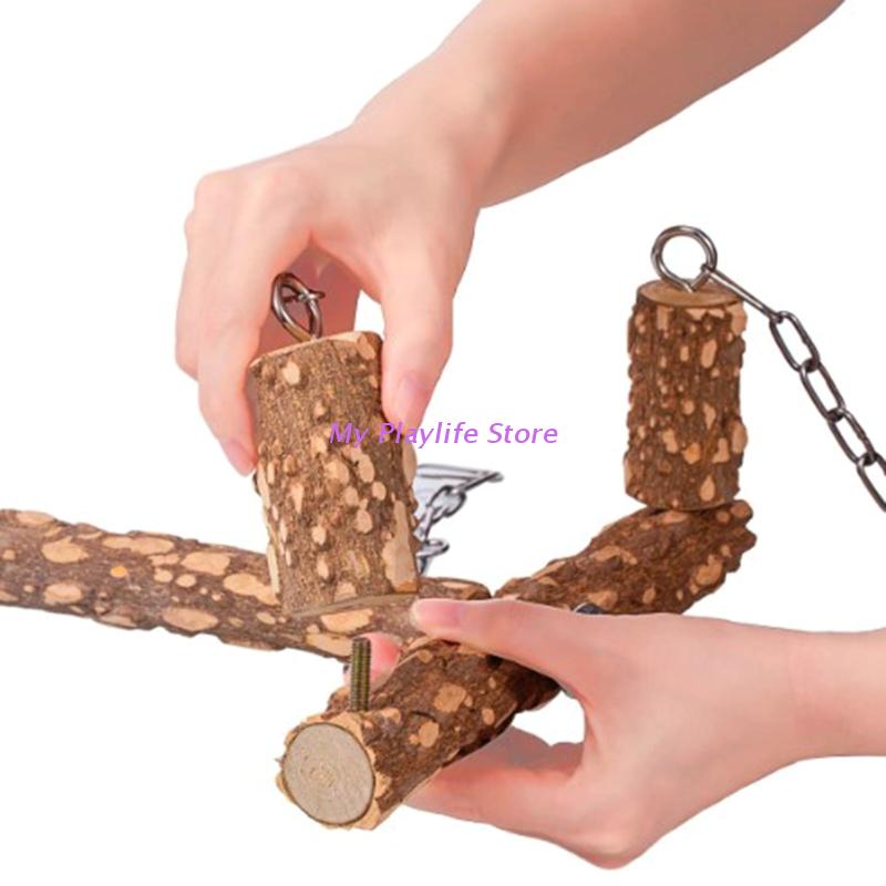 Bird Toys Wooden Perch Toy for Large Birds Natural Wood Parrot Swing Chew Toy Easy To Install for African Greys Mini Macaws