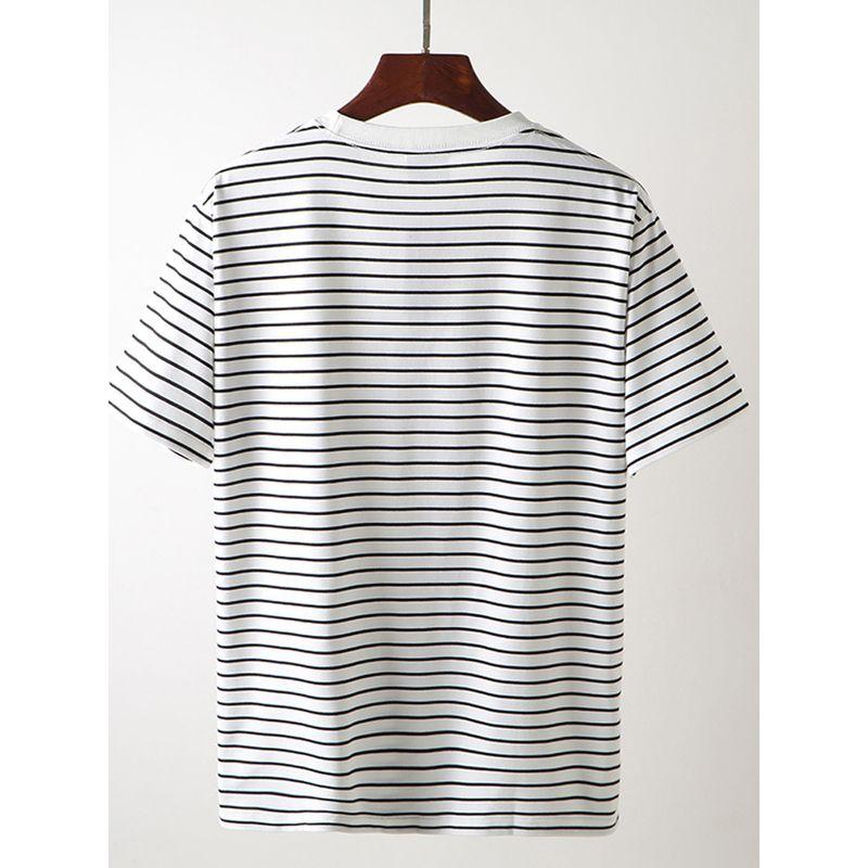 2025 New American vintage round Neck Knitted Stripes Short sleeve T-shirt Men's Summer Bottoming Shirt Foreign Trade Men's T-shirt