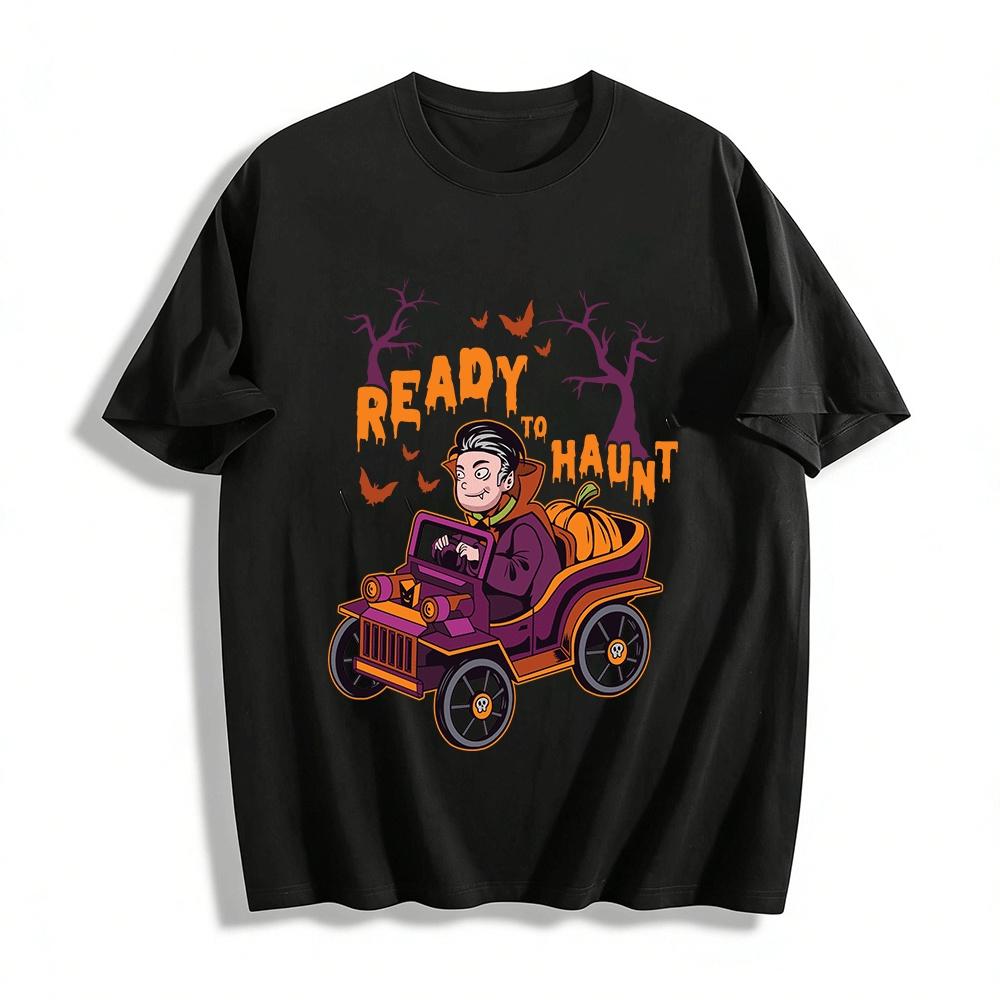 Halloween Vampire Driving Print Top Unisex Festival Vibe T-shirt Pure cotton T-shirt XXS