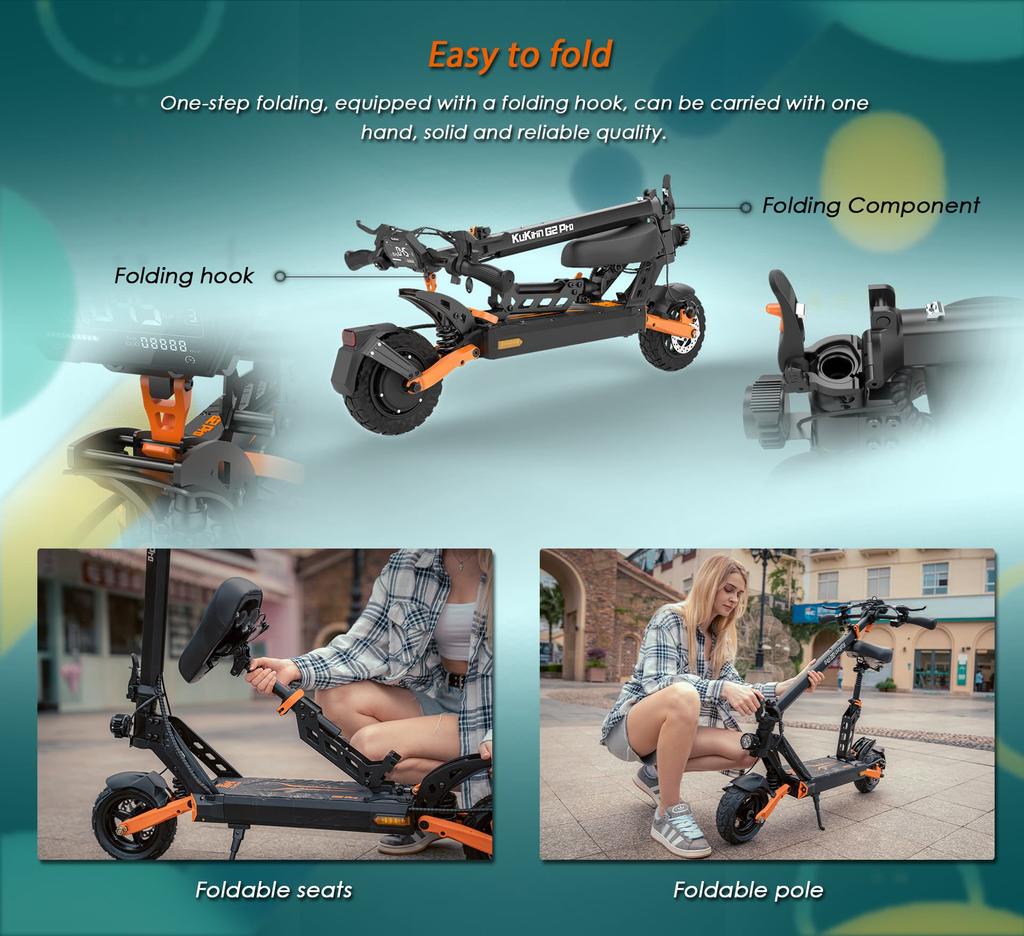 KuKirin G2 PRO 600W Elektroroller, 48V 15.6Ah 58km Reichweite, 45km/h, 9" Schlauchlose Reifen, Faltbarer E-Scooter