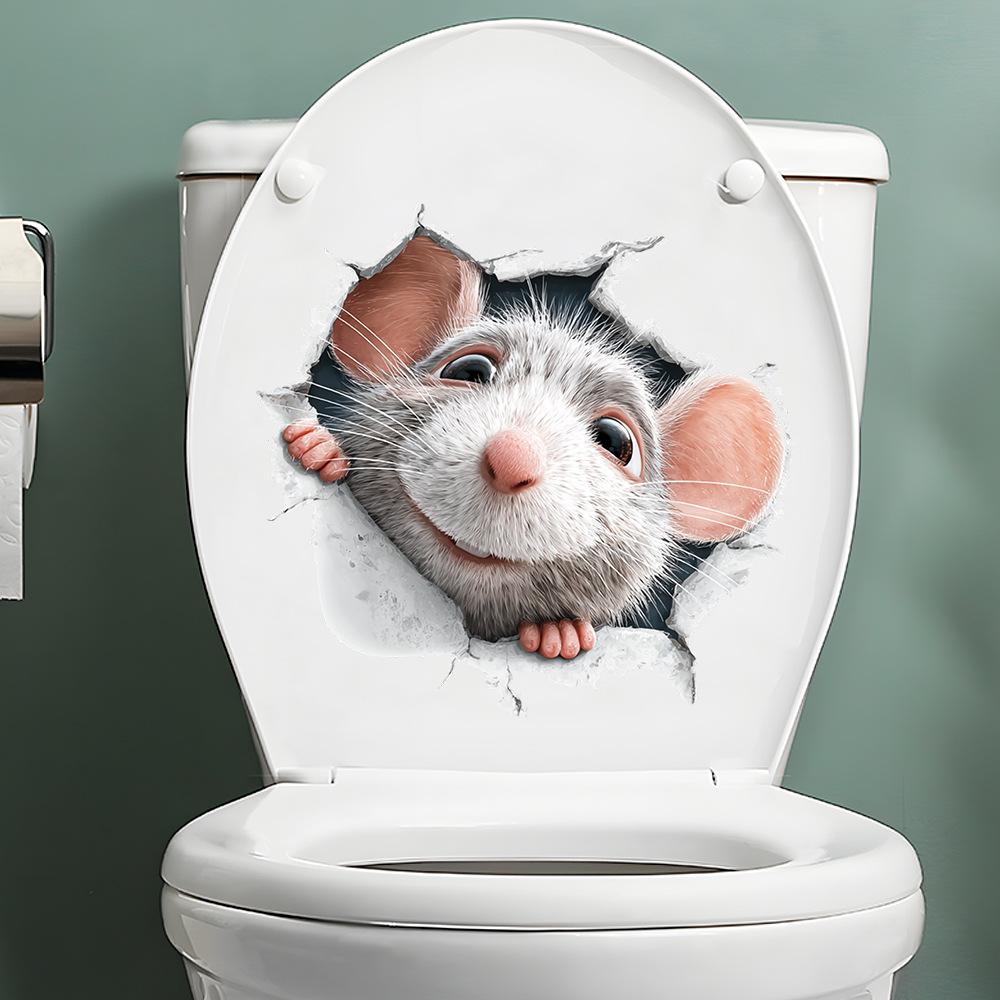 Funny Mouse Toilet Sticker, Self-Adhesive Removable No Trace Decal for Bathroom Decoration