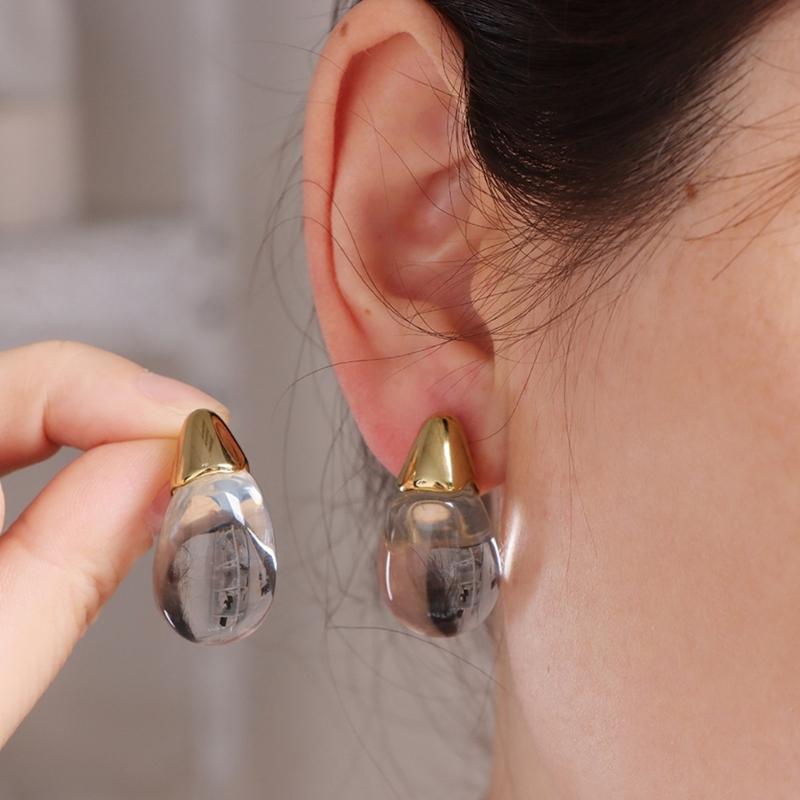 Versatile Clear Resin Drop Earrings Alloy Base Portable Designs for Everyday Jewelry Wear