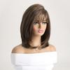 Women Medium Length Wave Hair with Bangs Synthetic Mixed Blonde Brown Wigs for Daily Cosplay Heat Resistant Fibre
