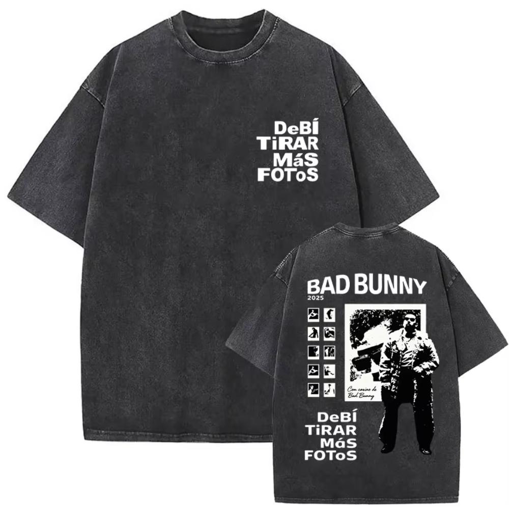 s Vintage Washed Bad Bunny Album T Shirt Mens Gothic Hip Hop Short Sleeve Tshirts Pop Fashion Casual Tshirt Streetwear