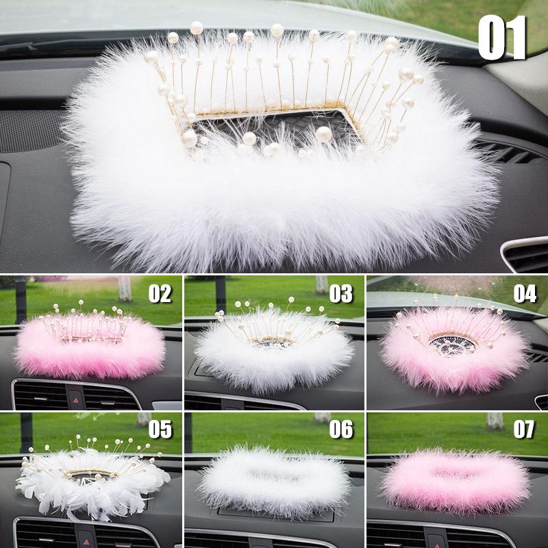 INS Decor Pink/White Feather Pearl Car Anti-slip Mat Console Ornament Storage Pad Cute Auto Accessories Female Car Interior