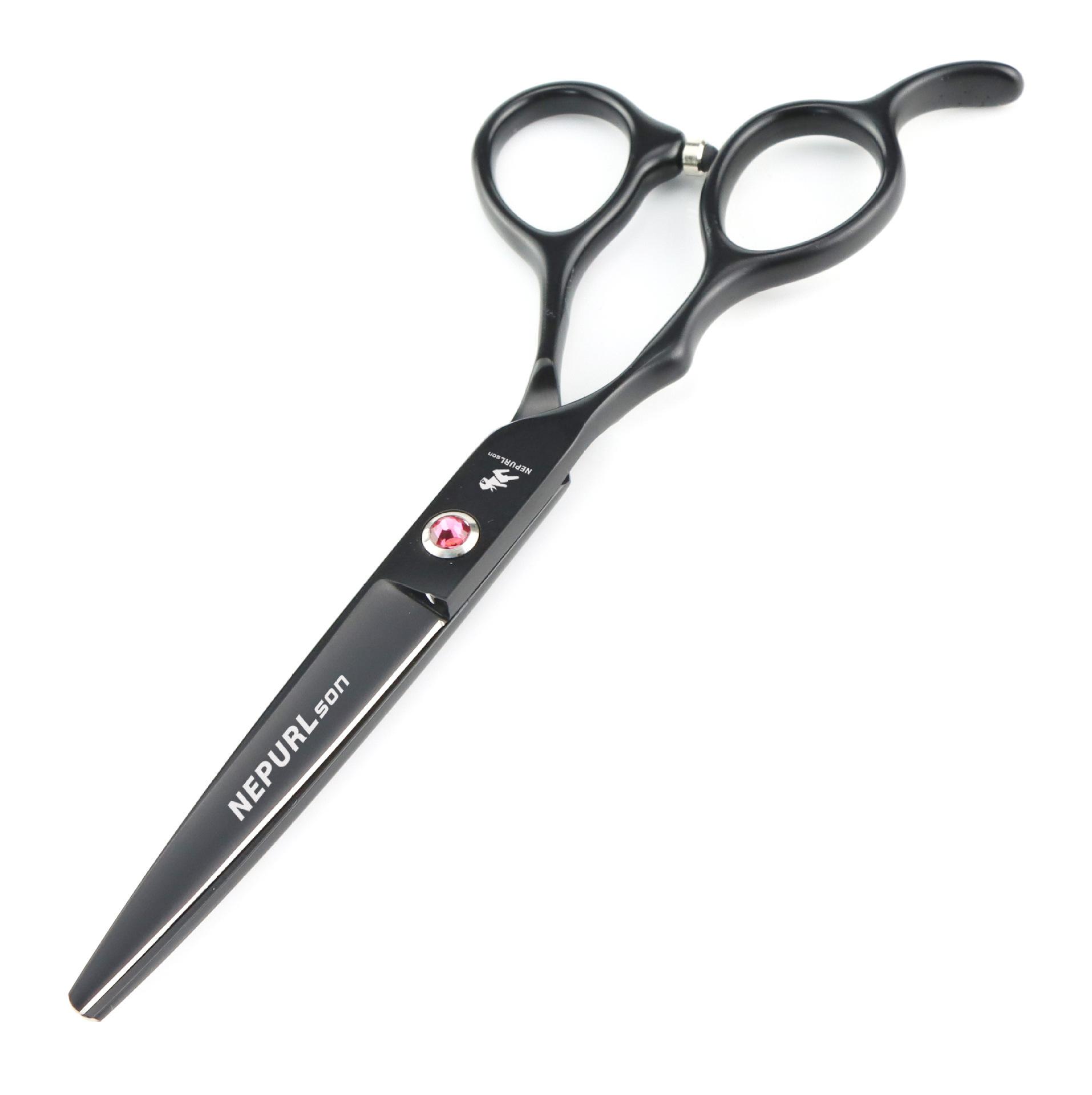 6.0 inch, lacquered black, red and black, left-handed scissors, flat scissors, straight scissors, thin scissors, left-handed scissors. stainless steel & fine polished