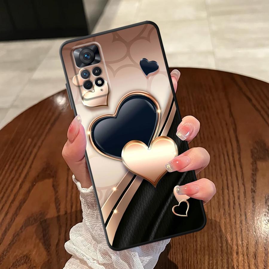 Herzförmiges Design Hülle für Xiaomi Redmi Note 7 8 9S 10S 11s 9 10 11 12 Pro 12s 13 14 Pro Plus Schwarze Weiche Handyhülle