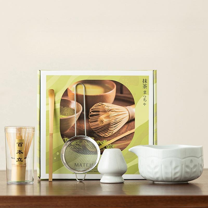 Matcha Tea Set 5 Pcs Matcha Whisk Set with Handcrafted Ru Ware Bowl Bamboo Whisk & Brush Ceremonial Japanese Matcha Tools
