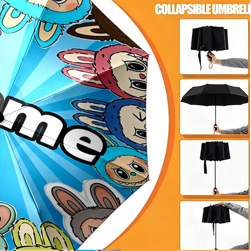 Custom Name Personalized Labubu Print Umbrella, Auto Open Close, 8‑Rib Sturdy Frame, Commute Camping Hiking Use, Birthday Gift