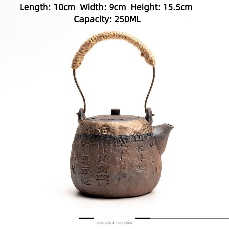 Handmade Gilded Top-Handle Teapot – Vintage Style Pottery Teapot for Home Use