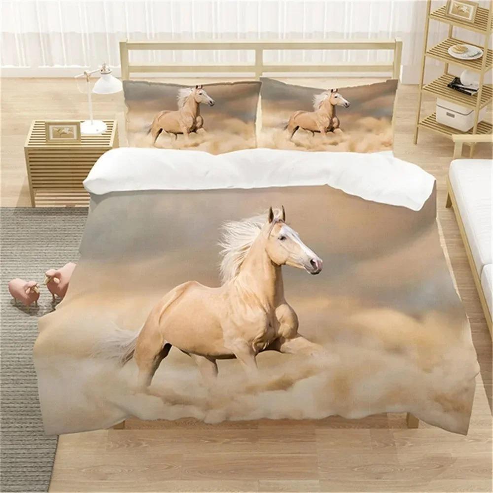 White Horse Bedding Set Boys Girls Twin Queen Size Duvet Cover Pillowcase Bed Kids Adult Fashion Home Textileextile