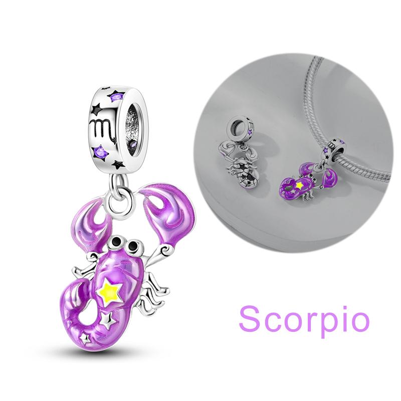 Twelve Constellations Star Sign Copper Vintage Zodiac Beads Fluorescent Charms Fit Original Bracelet