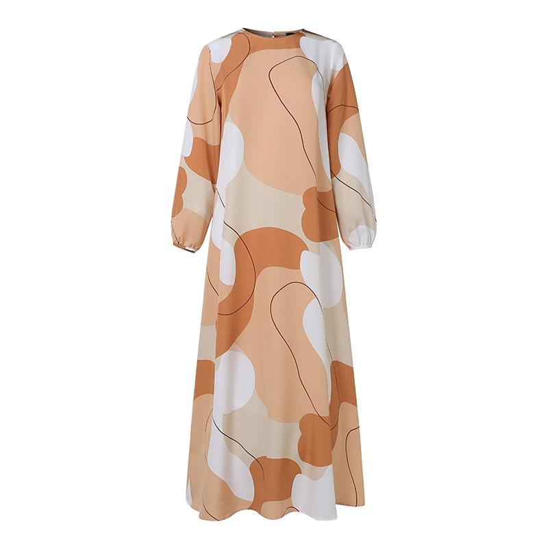 ZANZEA Dámské ležérní Maxi šaty s potiskem do O-výstřihu s dlouhým rukávem