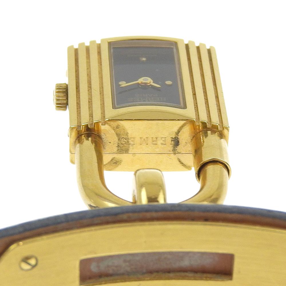 HERMES Kelly watch Watches blackDial Plated Gold/leather Quartz Analog display Women Used