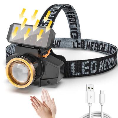 Linterna frontal con sensor de movimiento de carga solar, potente carga USB, faro de inducción impermeable para exteriores, luz de emergencia para senderismo, Camping y pesca