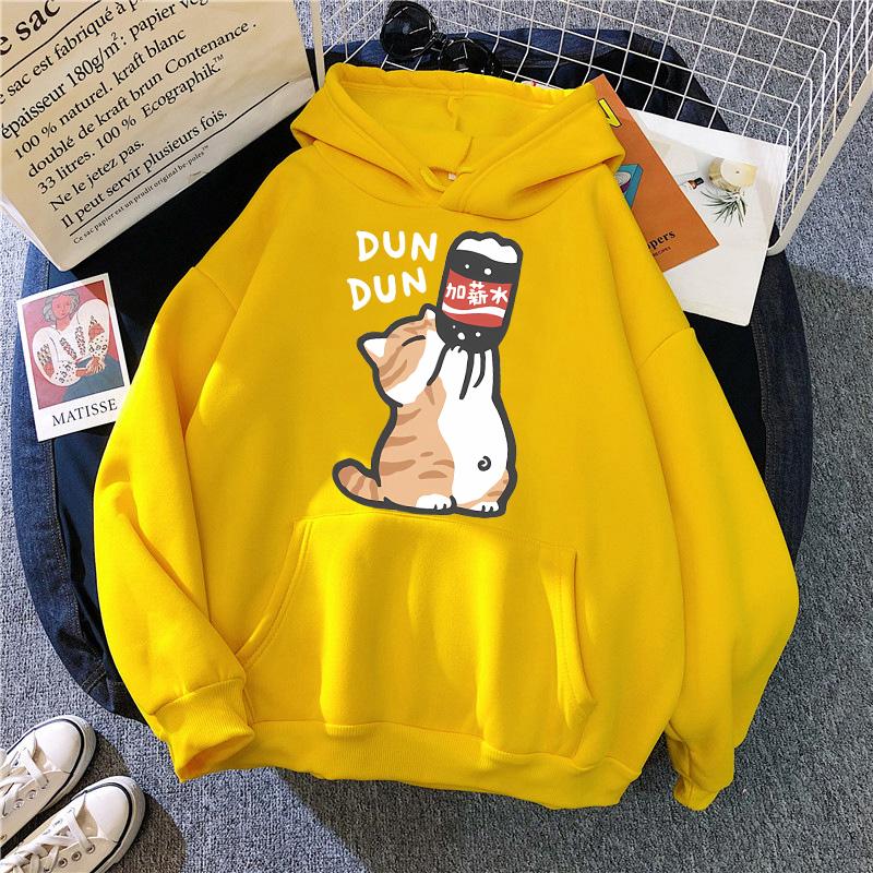 Cat Drinking Beverages Print Sweatshirts Clothes Women Casual Kangaroo Pocket Hoodies Unisex Fashion Funny Hooded Pullovers