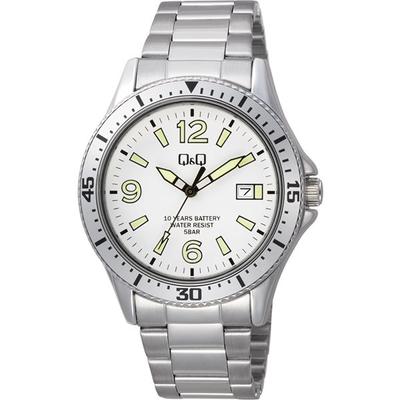 A24A-004PK (Relógio Q&Q Analógico 10 anos Bateria Resistente à água Pulseira de metal diurna) Assistir