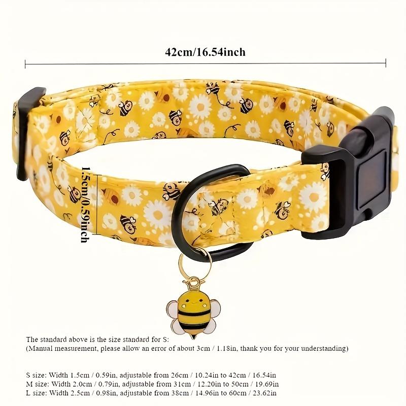 1pc Cute Little Bee Printed Dog Collar, Fashionable Wasp Design, Dog Collar, Eye-catching Bee Pattern, Cute Dog Collar жёлтый