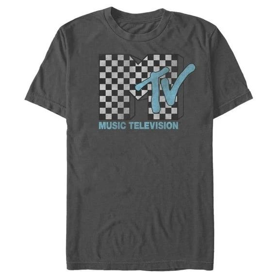 MTV Checkered Logo Graphic Charcoal TShirt New XL