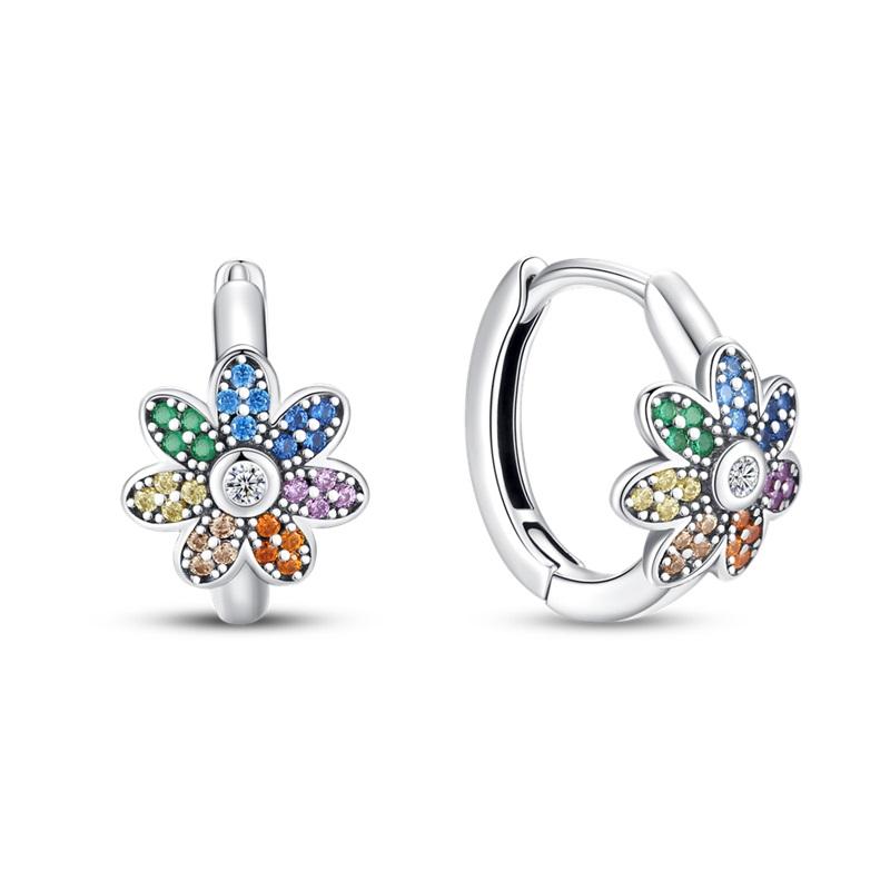 925 Silver Flower Hoop Earrings Fashion Zircon Circle Jewelry For Women Plant Series Gifts Accessories