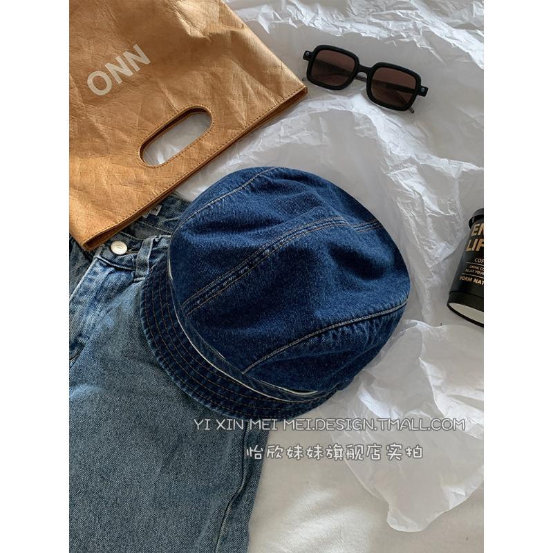 

Ретро ковбойская кепка весна и осень уличный берет женское лицо маленькая панама с изысканным чувством average size (55-59cm) темно-синий