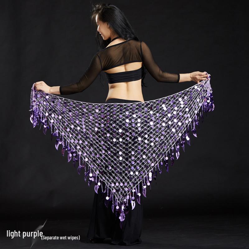 Dancer Cymbals Triangle Shawl & Mermaid Hip Scarf Belly Dance Costume with Waist Chain Accessory