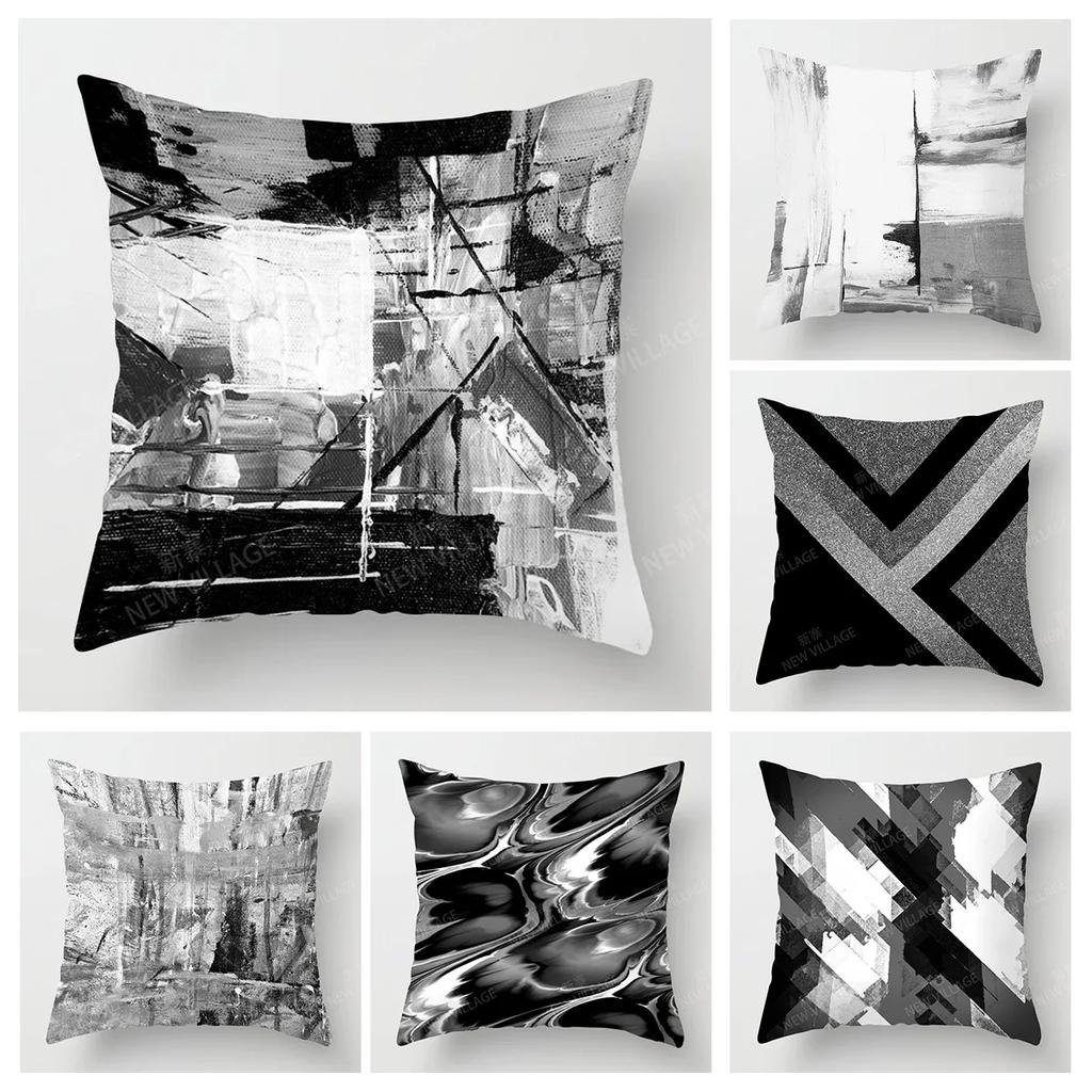 Modern Gray Black Abstract Geometric Cushion Cover Home Decor Pillow Cover Sofa Throw Pillow Cover 45x45 40x40 50x50 60x60