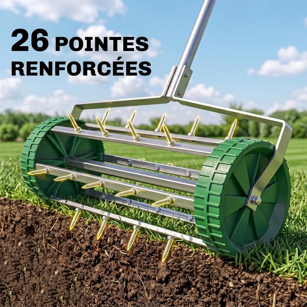 Lawn Aerator Roller, Telescopic Handle, 98 x 45 x 87 cm, Green