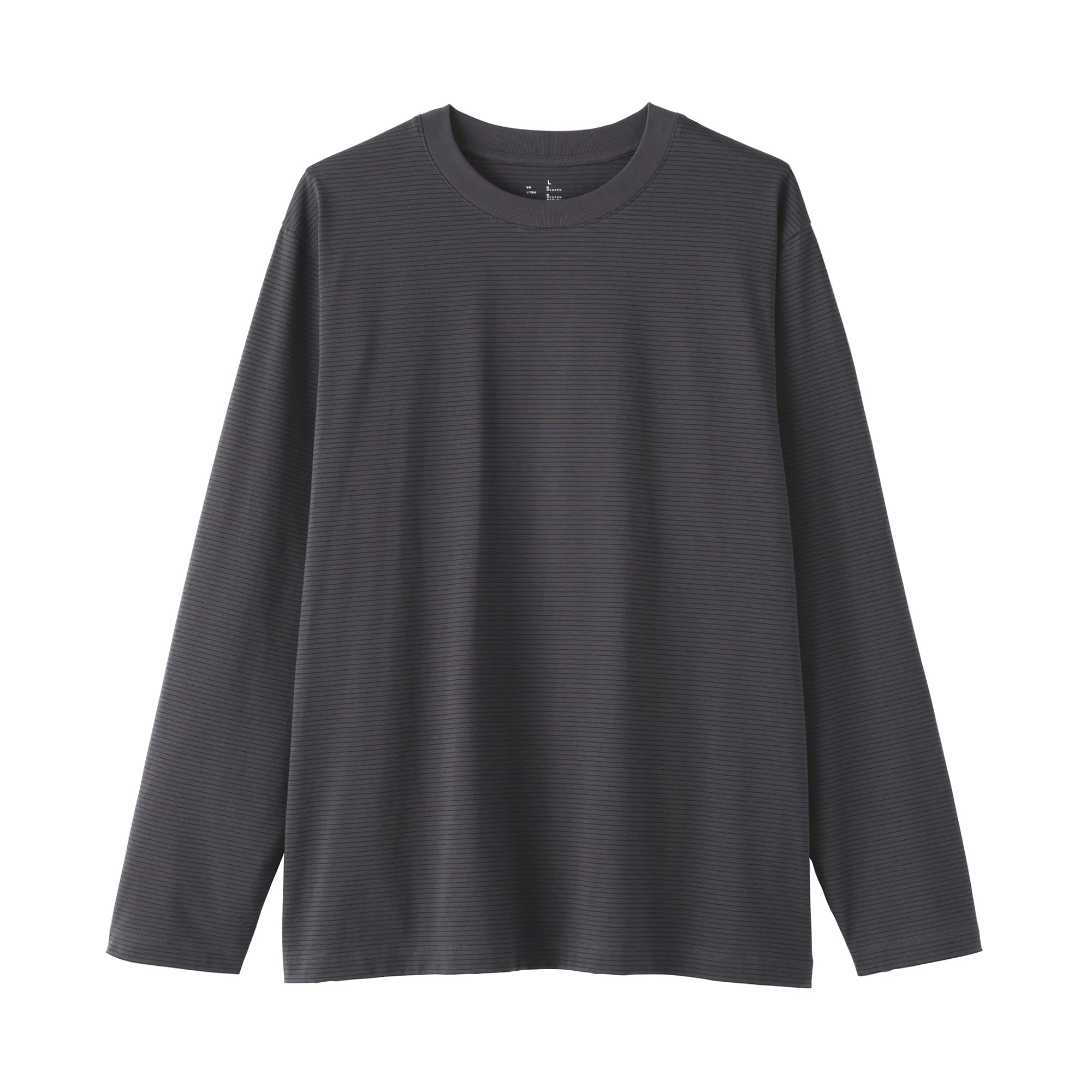 

MUJI Хлопковый трикотаж, круглый вырез, длинный рукав, AB1MLA6S, темно-серый в полоску, XL, мужская футболка