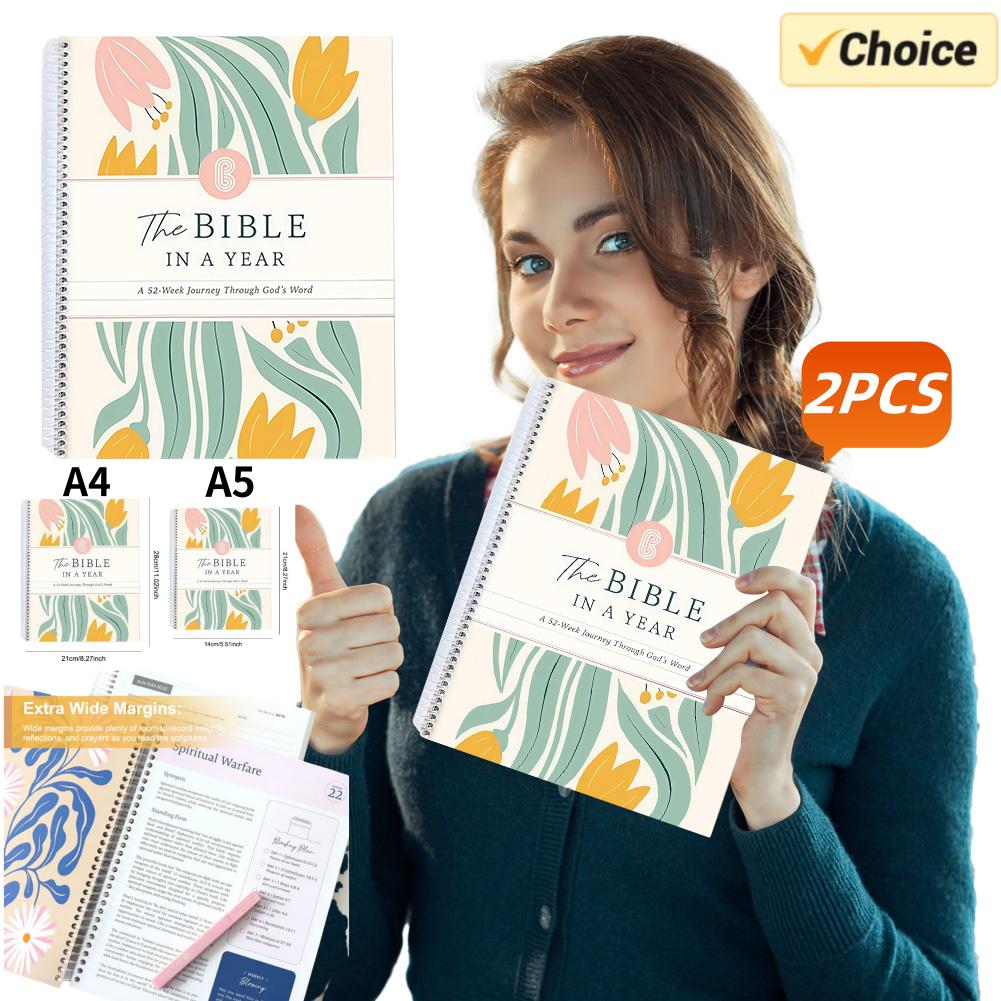 1/2PCS The Bible In A Year A 52-Week Study Notebook Multi-Purpose Womens Bible Study Plan Leak-Proof for Daily Bible Study Noteb