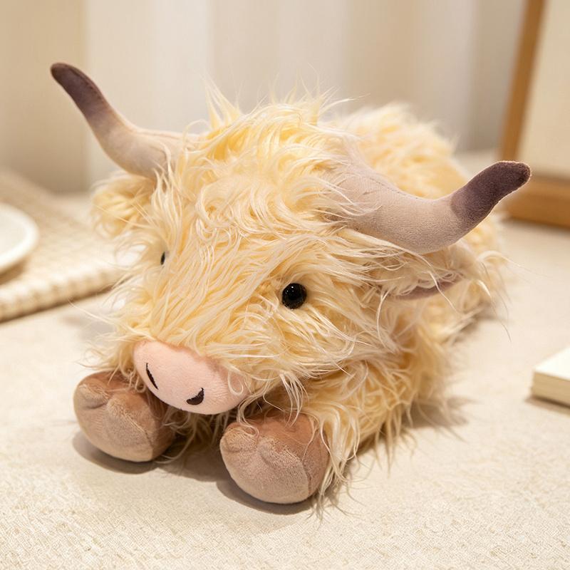 Long Hair Highland Cattle Plush Toys Fluffy Realistic Cattle Doll Funny Sit&Stand&Lying Pose Animal Doll Cute Desktop Decor