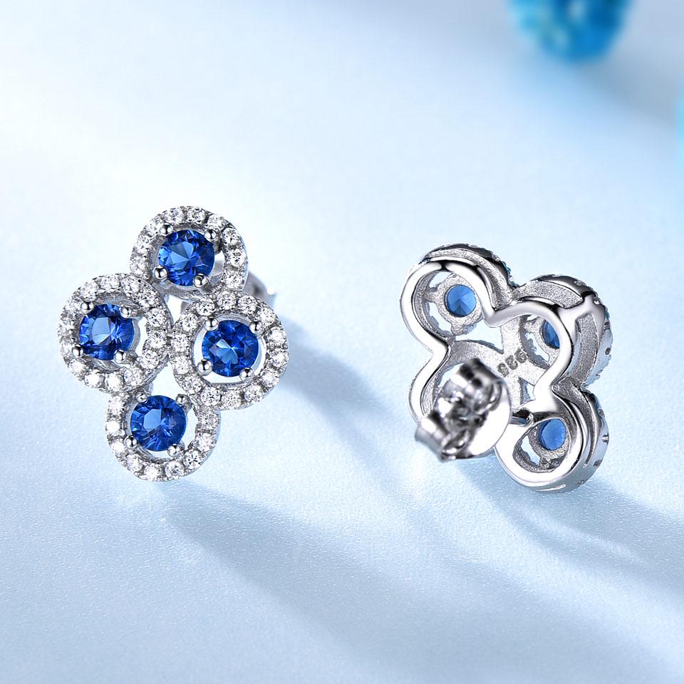 Blaue modische Damen-Ohrringe mit Zirkonia in 925er Silber, rund, Ohrstecker aus 925er Sterlingsilber, 2 Paar