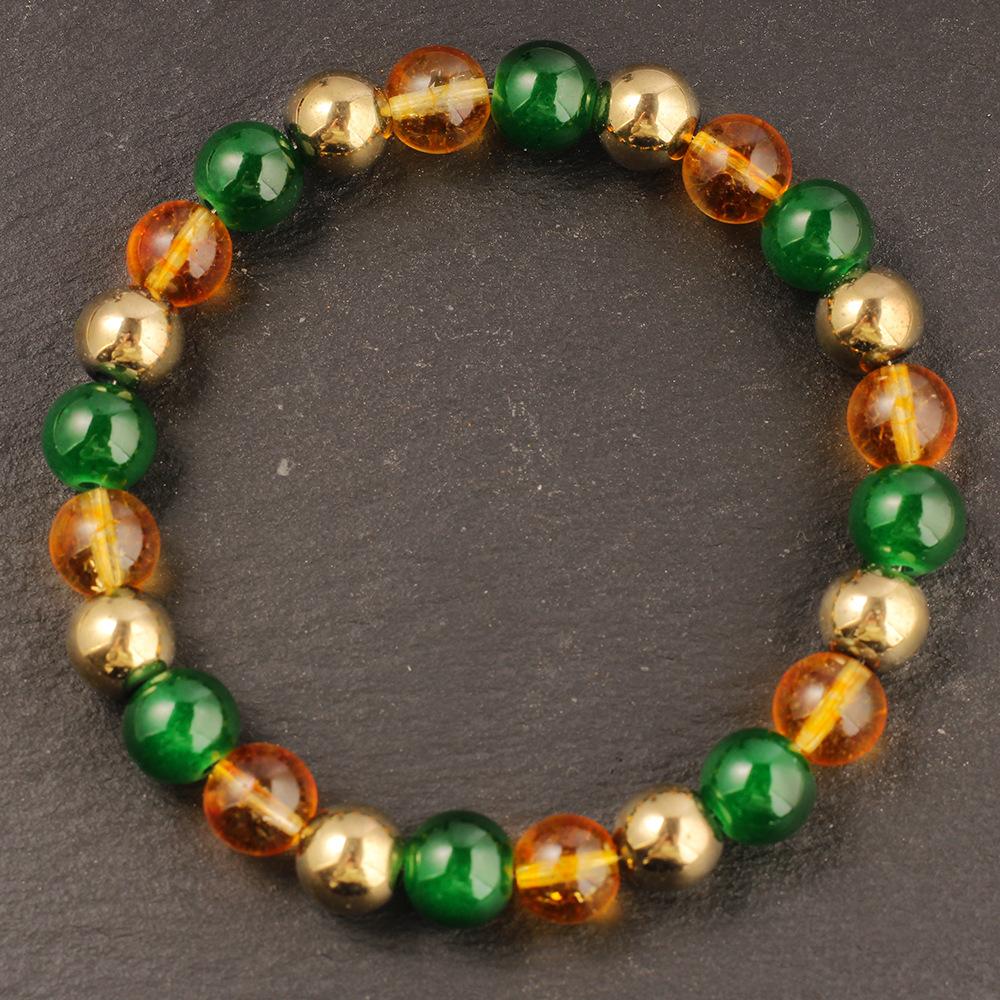 Festive Gifts Green Onyx Amber And Golden Metal Beaded Bracelet Elegant Fashion Jewelry For Men And Women Daily Wear Simple Versatile Accessory