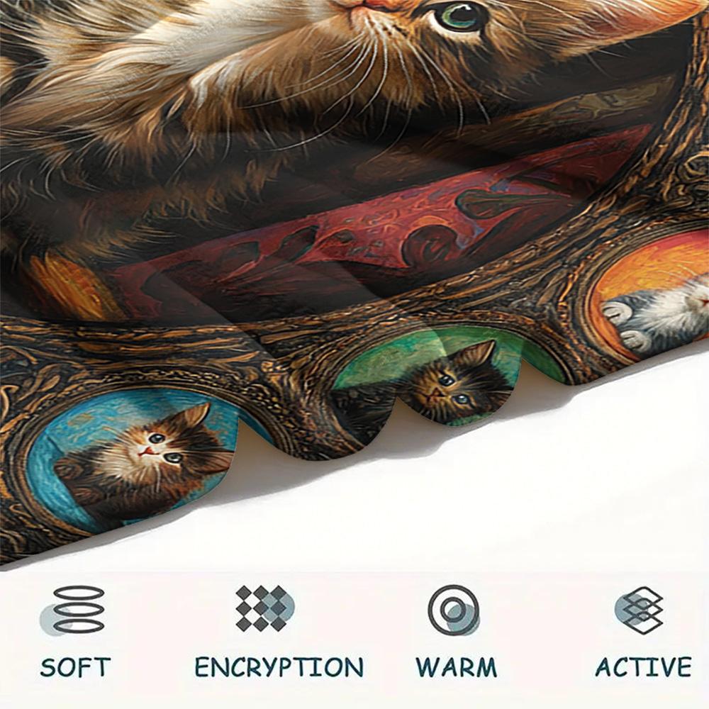 Tabby Cat Print Flannel Blanket, High quality Comfortable for All Seasons, Home Decor, Warmth and Comfort, Perfect for Christmas Gifts
