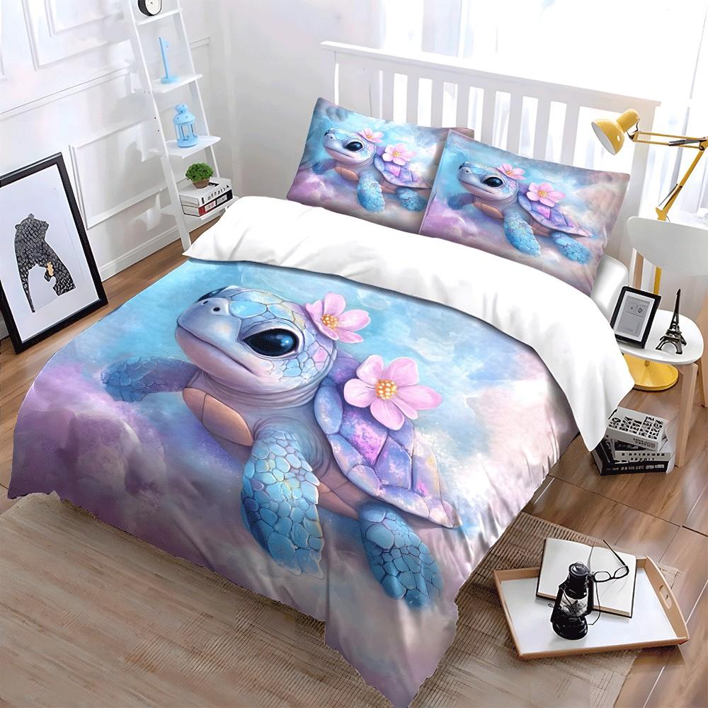 Whimsical Turtle Themed Decor Set Exquisite Three-Piece Bedding Set Gift For Kids And Adults