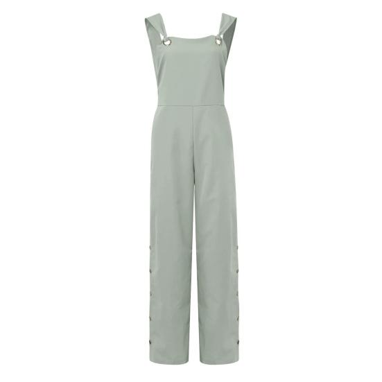 Women's Sleeveless Wide Leg Jumpsuit with Side Pockets And Button Closure Solid