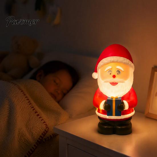 Creative Holiday Souvenir LED Lighted Christmas Santa Claus Figurine, Animated Smile Face Desktop Display Piece Holding Gift Box Statue for