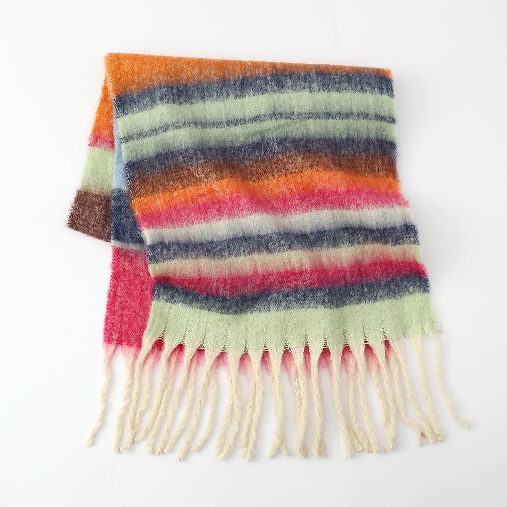 Autumn and winter new color thick braid high sense women's scarf thickened loop yarn striped thick beard shawl