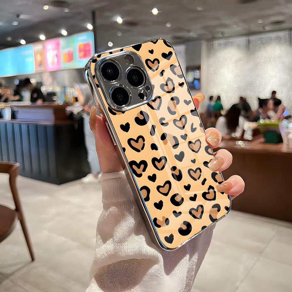 Luxurious Leopard Print Phone Case For IPhone 17 Pro Max 15 Pro 16 14 Plus 12 13 Mini 11 Pro Shockproof Electroplated Glass Cov