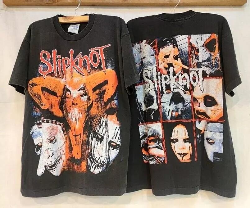 Винтажная футболка Slipknot 90-х годов Футболка группы Черная Подарок Футболка для фаната Репринт S5XL Унисекс Футболка S
