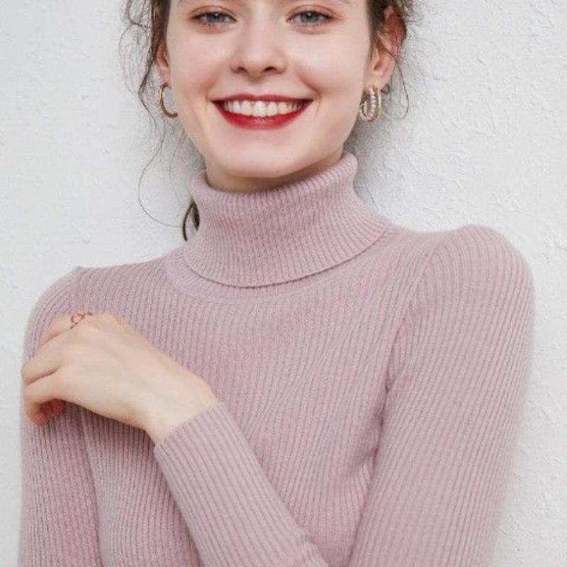 High Collar Sweater Women Solid Fit Knitted Undercoat 2022 New Autumn and Winter Casual Solid Short Long Sleeve Sweater Pullover