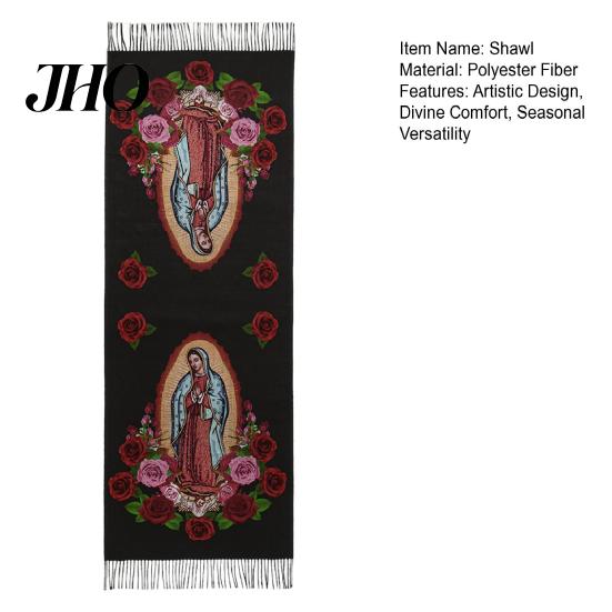 Versatile Silk Scarf Virgin Mary Shawl Soft Cashmere Warm Wrap Luxury Comfort Tassel Scarves Winter Lightweight Blanket Religious Accessory Fine Weave