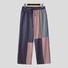 INCERUN Men Casual Elastic Waist Stitching Striped Long Trousers Pants