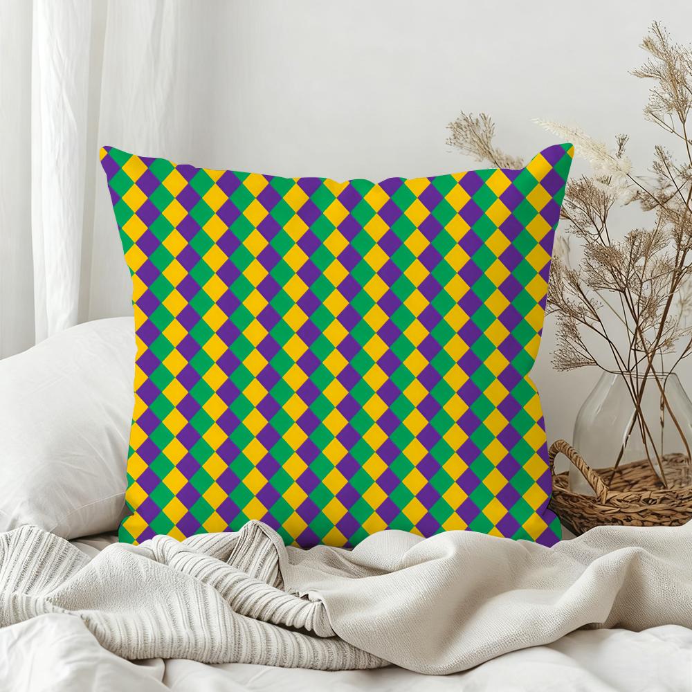 

Happy Mardi Gras 2026 Pillow Case Bedroom Sofa Living Room Backrest Decoration Square Cushion Nap Time 30x30 cm