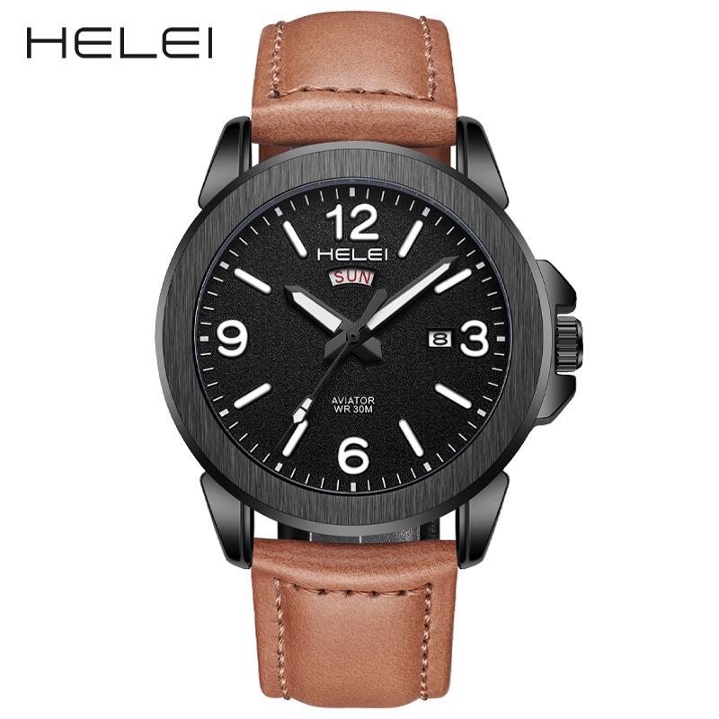 Hot-Selling Men's Fashion Quartz Watch: Waterproof, Luminous, Genuine Leather Strap