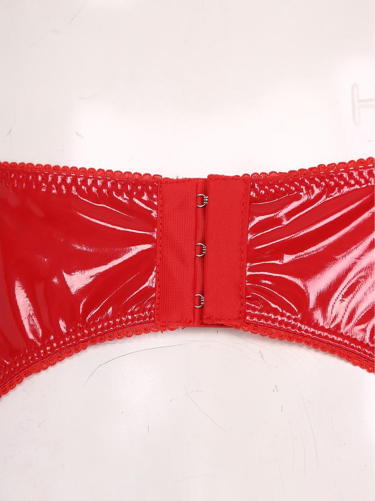 Womens Glossy PU Garter Belt Showing Butt Suspender Straps Metal Clips Extra Miniskirt Waist Belt
